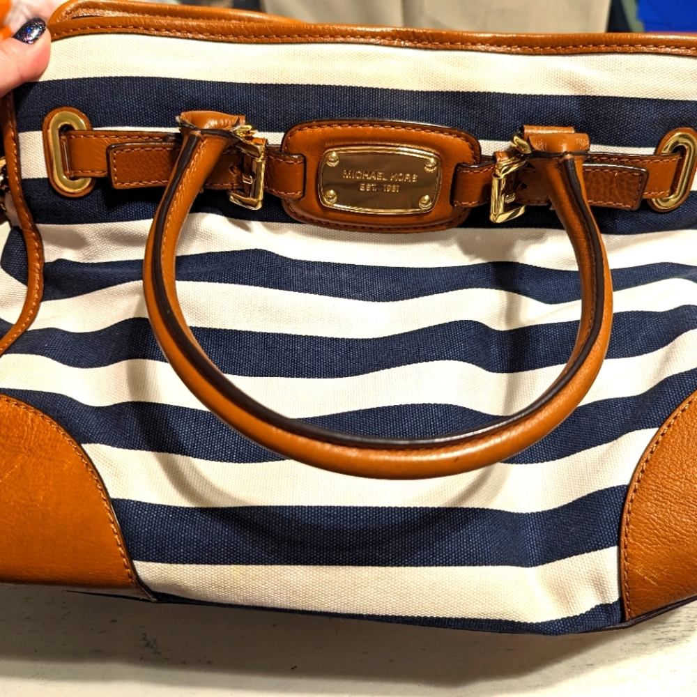 Michael Kors Hamilton Navy and White Stripe Bag